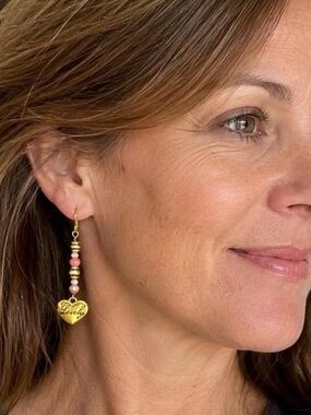 “LOVELY” Gold Heart Drop Earrings